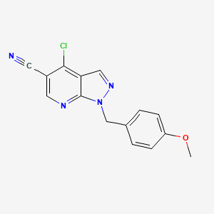 4-chloro-1-[(4-methoxyphenyl)methyl]pyrazolo[3,4-b]pyridine-5-carbonitrile CAS 2227205-96-9